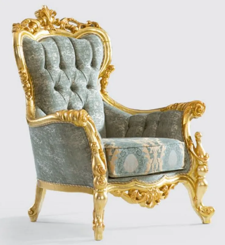 Casa Padrino fauteuil baroque de luxe vert / or 100 x 85 x H. 122 cm - Fauteuil de salon avec motif élégant - Meuble de salon baroque - Noble & Magnifique Direkt Vom Hersteller