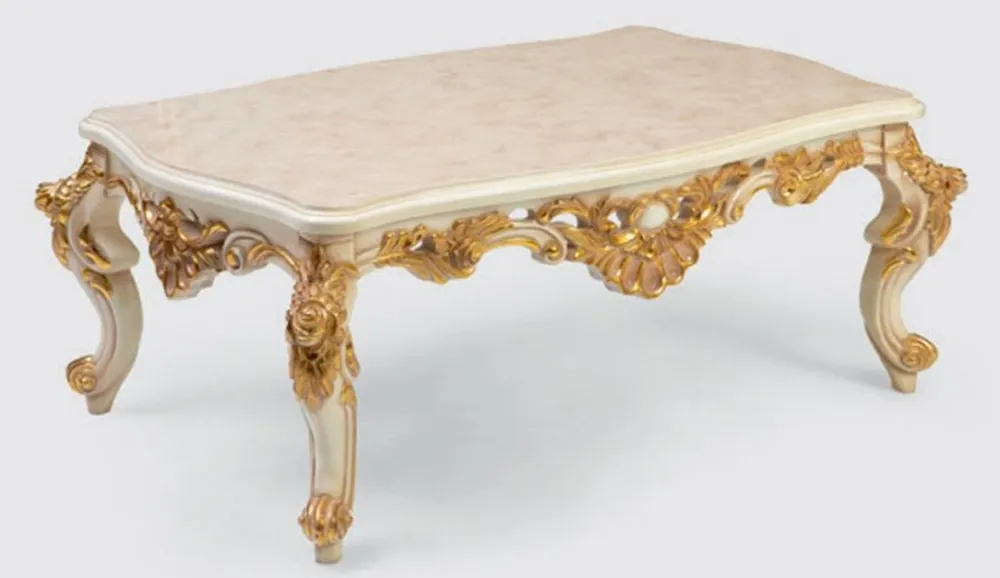 Neu Im Sortiment Casa Padrino table de salon baroque de luxe crème / blanc / or 140 x 90 x H. 55 cm - Table basse en bois massif noble de style baroque - Mobilier de Salon Baroque
