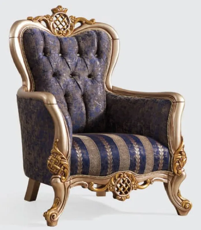 Preis Gesenkt Casa Padrino fauteuil baroque de luxe bleu / argent / or 95 x 75 x H. 120 cm - Magnifique fauteuil de salon avec motif élégant - Mobilier Baroque
