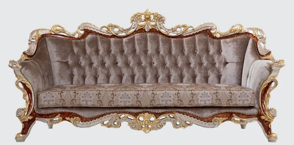 Casa Padrino canapé baroque de luxe gris / marron / argent / or 255 x 95 x H. 118 cm - Magnifique canapé de salon au motif élégant - Mobilier de style baroque Online Kaufen