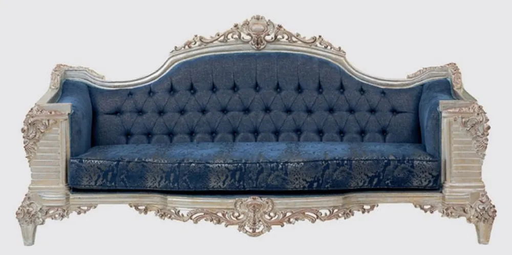 Preis Gesenkt Casa Padrino canapé baroque de luxe bleu / crème / cuivre / or 245 x 100 x H. 115 cm - Magnifique canapé de salon au motif élégant - Mobilier de style baroque