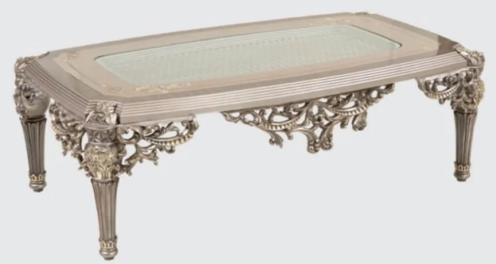 Casa Padrino table basse baroque de luxe argent / or 135 x 80 x H. 45 cm - Table de salon en bois massif fait main de style baroque - Mobilier Baroque Expressversand