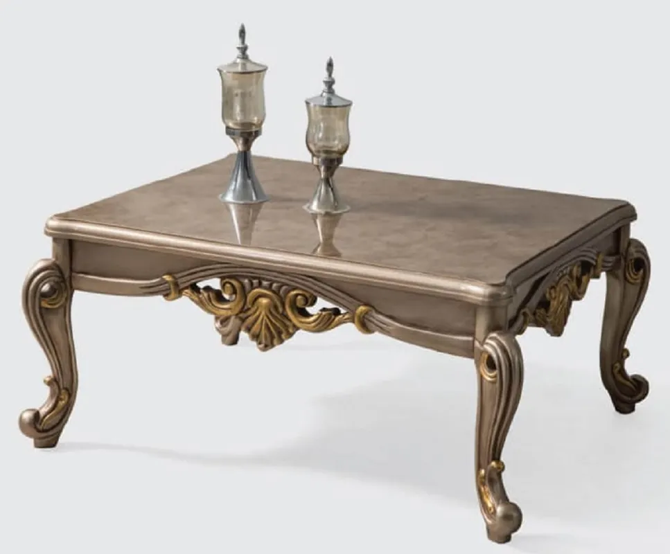 Preisknaller Casa Padrino table basse baroque de luxe argent gris / or 110 x 80 x H. 52 cm - Table de salon en bois massif fait main de style baroque - Mobilier Baroque