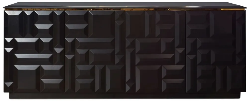 Casa Padrino buffet de luxe noir mat / or 220 x 45 x H. 75 cm - Armoire en bois massif noble avec 4 portes - Mobilier de Luxe - Qualité de Luxe Sale