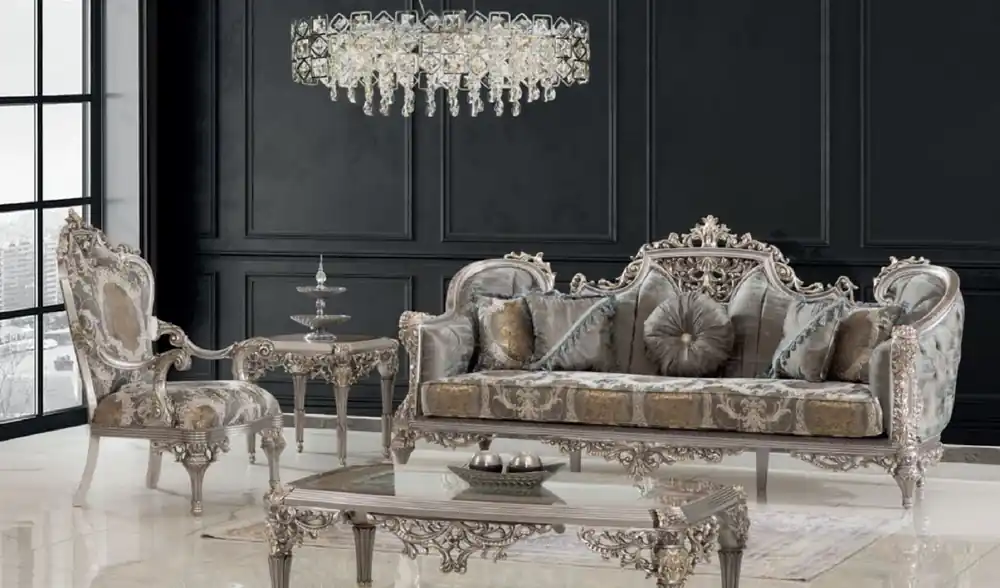 Neue Kollektion Casa Padrino ensemble de salon baroque de luxe gris / argent / or - 2 Canapés & 2 Fauteuils & 1 Table Basse & 2 Tables d'Appoint - Mobilier de salon de style baroque - Noble & Magnifique