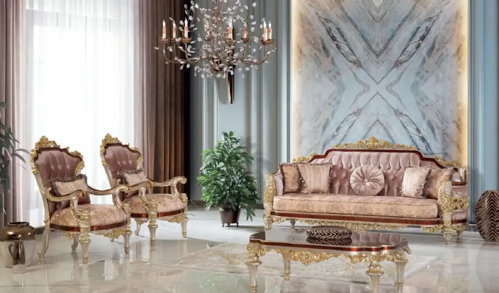 Casa Padrino ensemble de salon baroque de luxe rose / marron / argent / or - 2 Canapés & 2 Fauteuils & 1 Table Basse - Mobilier de salon de style baroque fabriqué à la main - Noble & Magnifique Top-Seller