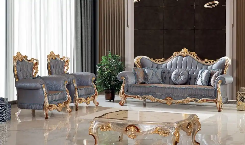 Top-Preis Casa Padrino ensemble de salon baroque de luxe bleu / cuivre / argent / marron / or - 2 Canapés & 2 Fauteuils & 1 Table Basse - Mobilier de salon de style baroque - Noble & Magnifique