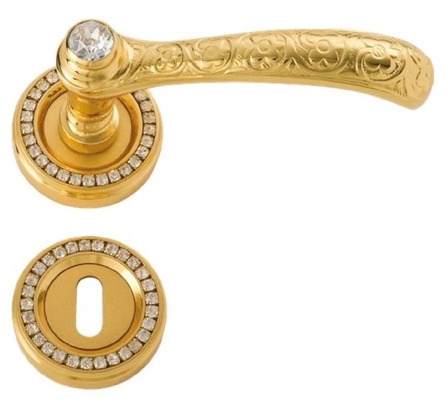 Casa Padrino ensemble de poignées de porte baroque de luxe or 12,5 x H. 5,2 cm - Poignées de porte en laiton noble avec placage en or 24 carats et verre en cristal Swarovski - Qualité de Luxe Solange Der Vorrat Reicht