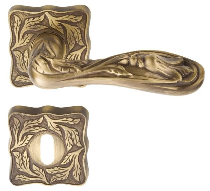 Casa Padrino ensemble de poignées de porte baroque laiton patiné 13 x H. 5,8 cm - Poignées de porte élégantes avec rosaces carrées - Accessoires de décoration baroque Sichere Zahlung