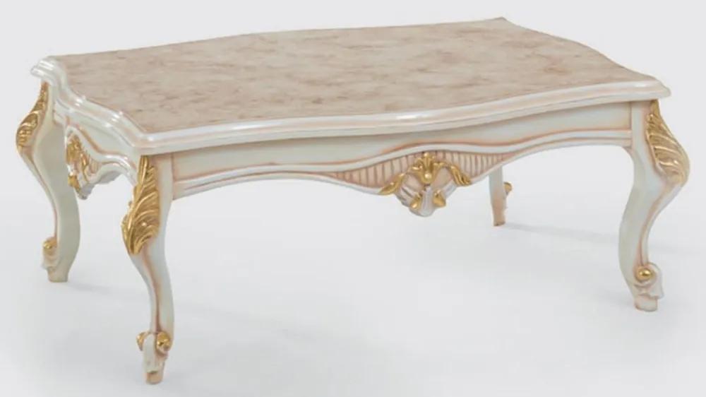 Top-Angebot Casa Padrino table de salon baroque de luxe beige / blanc / or 116 x 90 x H. 50 cm - Table basse en bois massif noble de style baroque - Mobilier de Salon Baroque