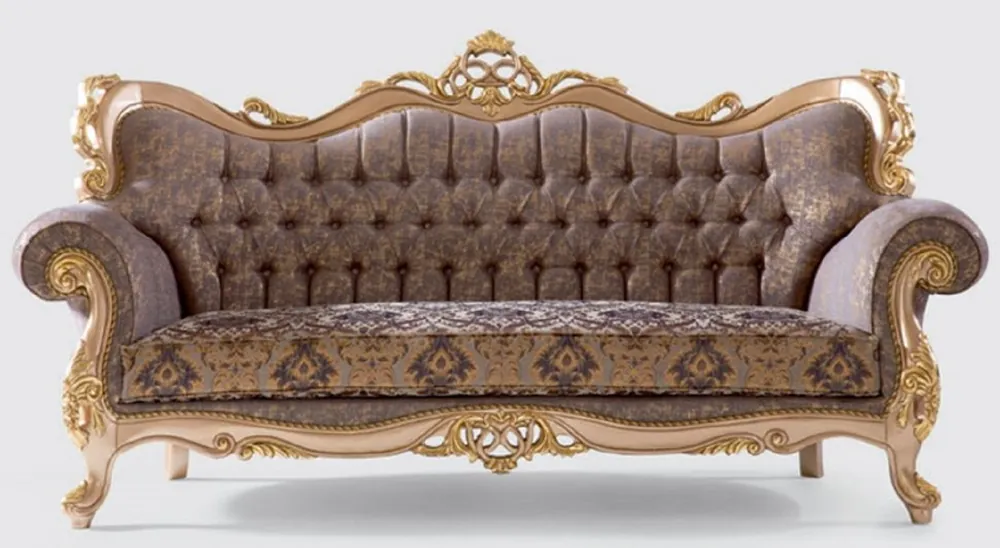 Neue Kollektion Casa Padrino canapé baroque de luxe violet / gris / or 240 x 90 x H. 123 cm - Canapé de salon fait main avec motif élégant - Mobilier de salon baroque - Noble & Magnifique
