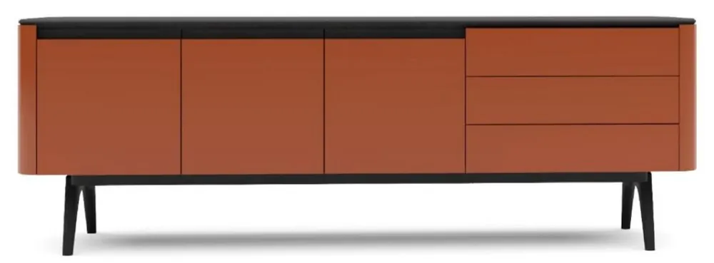 Casa Padrino buffet de luxe orangé marron / noir 220 x 48 x H. 80 cm - Armoire de salon moderne en bois massif - Meubles de salon de luxe Bestseller