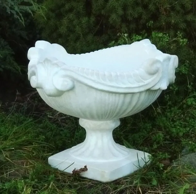 Casa Padrino Pot de Fleurs Baroque Blanc Ø 46 x H. 33 cm - Pot de Fleurs Rond de Style Baroque - Décoration Baroque Jardin & Terrasse Top-Angebot