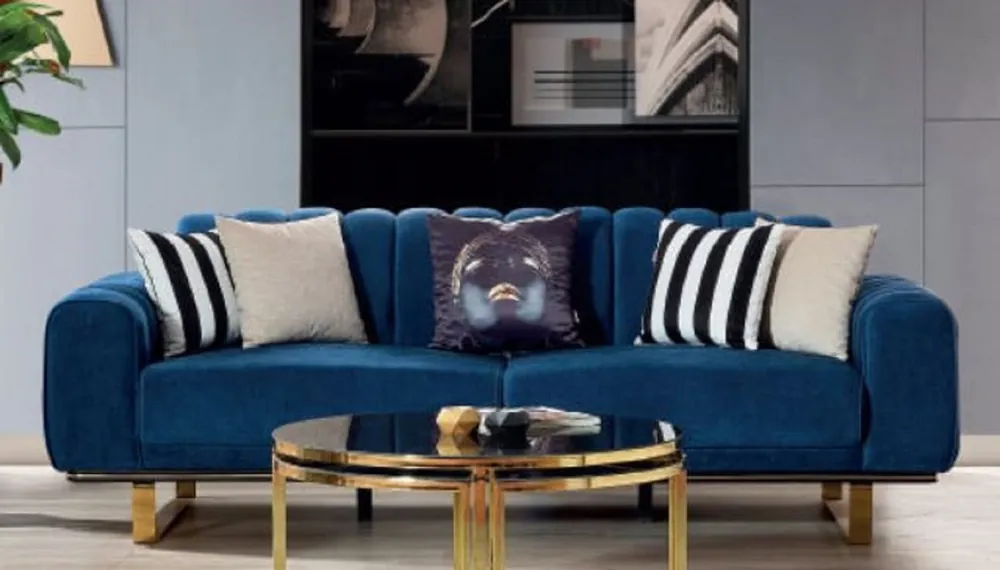 Online Kaufen Casa Padrino canapé de luxe bleu / noir / or 240 x 100 x H. 85 cm - Canapé de salon moderne - Meuble de salon de luxe