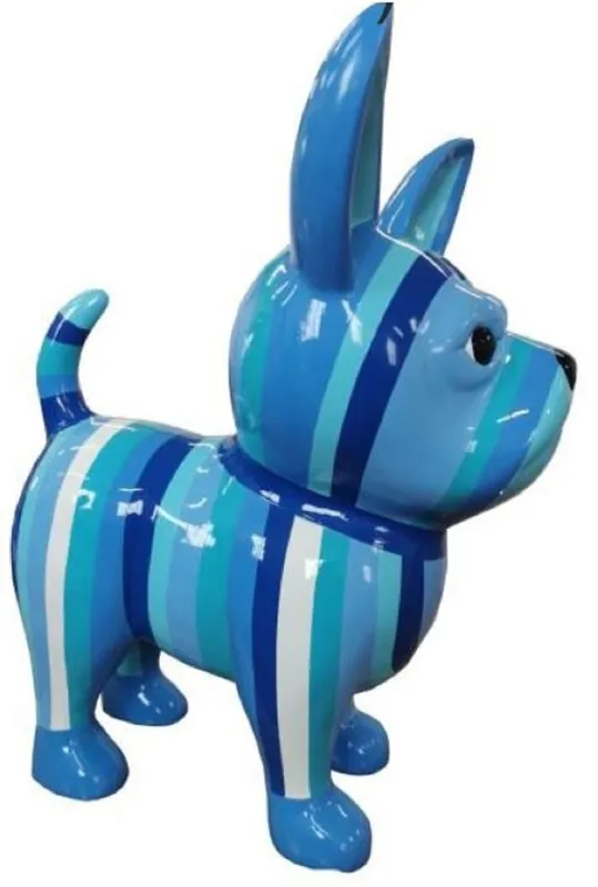 Nur Für Kurze Zeit Casa Padrino figurine décorative design chien chihuahua bleu / blanc H. 55 cm - Sculpture décorative résistante aux intempéries - Décoration Salon - Décoration Jardin - Décoration di Design