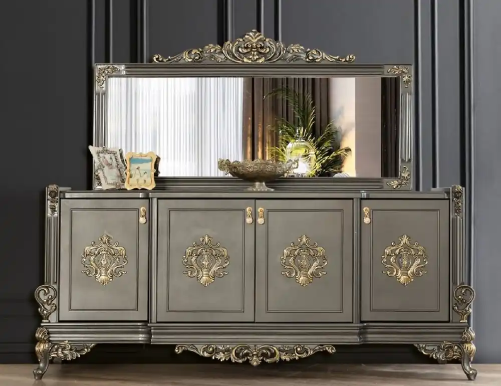 Casa Padrino ensemble de meubles baroques de luxe gris / or - 1 Buffet avec 4 Portes et 1 Miroir - Meubles baroques nobles - Nobles et Magnifique Begrenztes Angebot