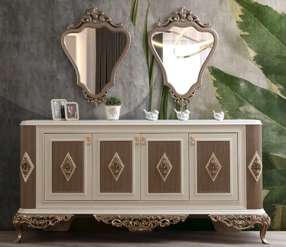 Casa Padrino ensemble de meubles baroques de luxe blanc / marron / or - 1 Buffet avec 4 Portes et 2 Miroirs - Meubles baroques nobles - Nobles et Magnifique Nur Heute