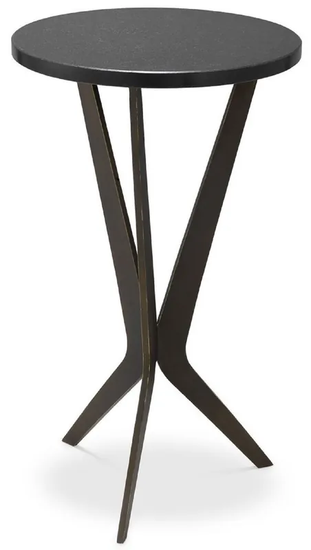Expressversand Casa Padrino table d'appoint de luxe noir / bronze Ø 30,5 x H. 52 cm - Table ronde avec plateau en granit et pieds en métal - Meubles de salon - Meubles de Luxe