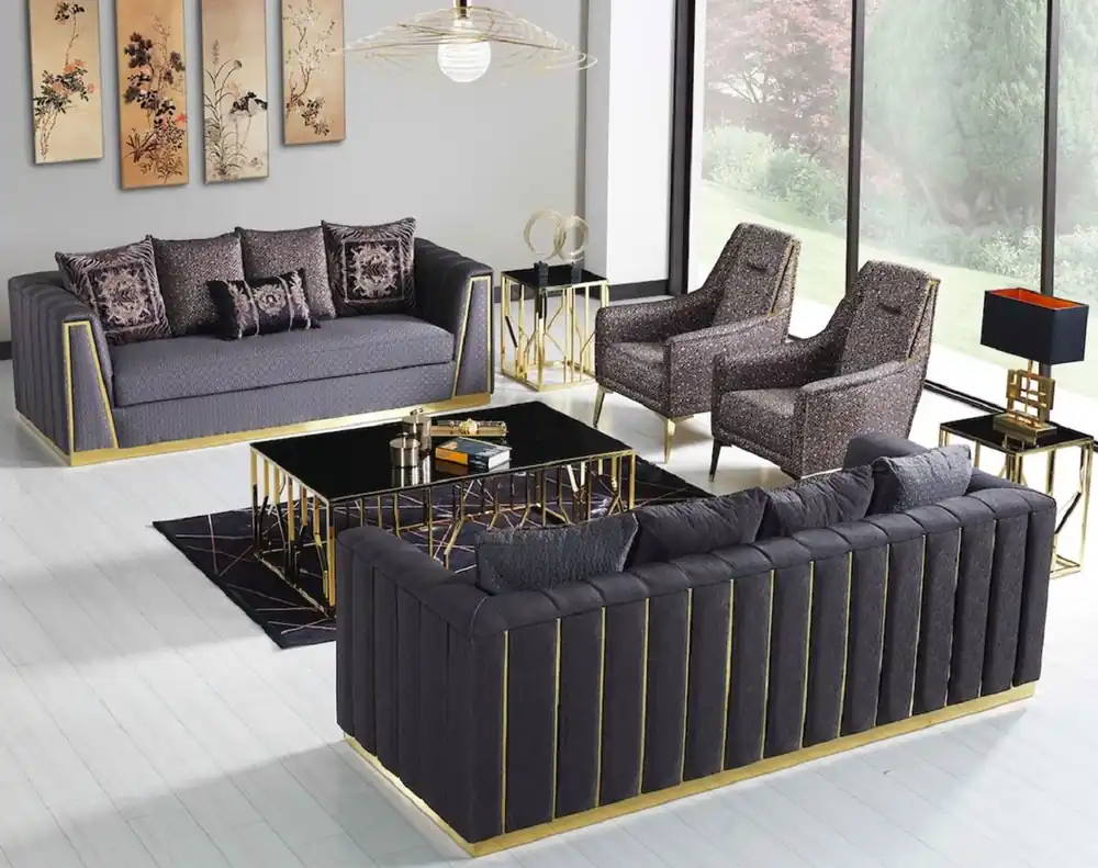 Zertifiziert Casa Padrino ensemble de salon de luxe violet / or - 2 Canapés & 2 Fauteuils & 1 Table Basse - Mobilier de salon moderne - Qualité de Luxe