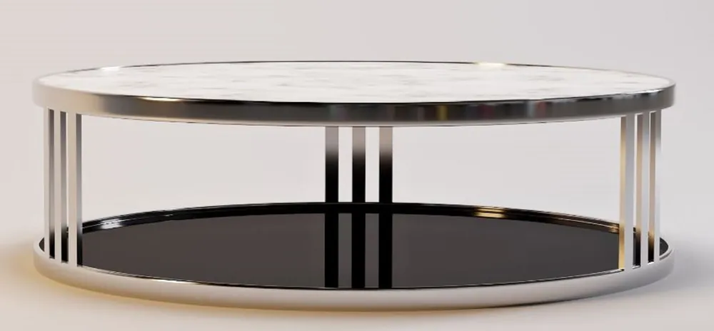 Casa Padrino table basse de luxe argent / blanc / noir Ø 115 x H. 33 cm - Table de salon ronde avec plateau en marbre et verre teinté - Mobilier de Luxe Schneller Versand