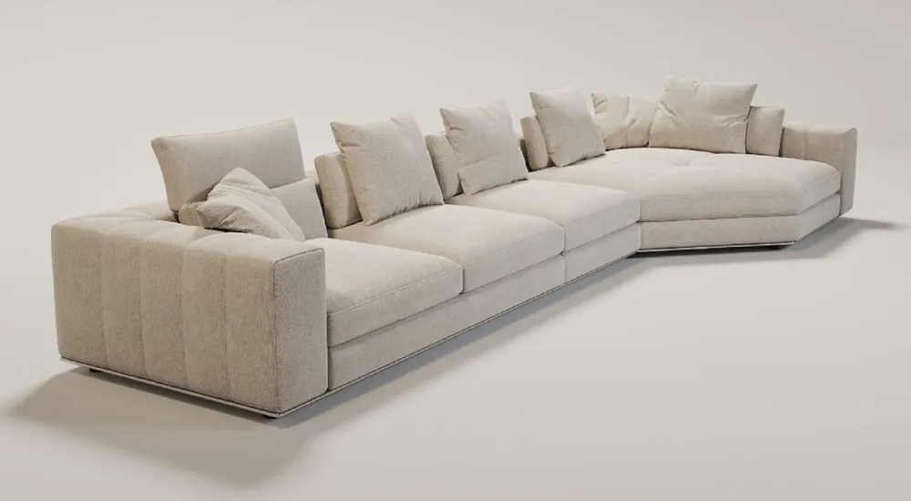 Casa Padrino canapé de salon de luxe avec coussin beige / argent 400 x 130 x H. 56 cm - Meubles de salon de luxe Markenprodukt