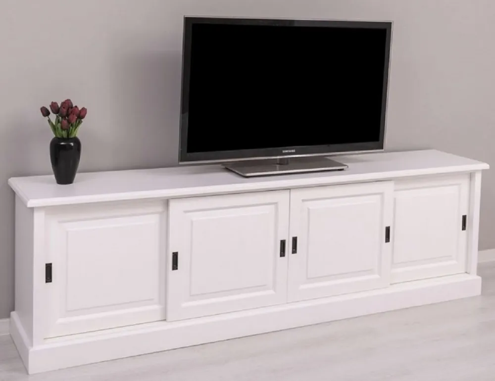 Casa Padrino armoire TV de style campagnard blanc 230 x 46 x H. 70 cm - Buffet en bois massif - Meubles de salon de style campagnard Versand Am Gleichen Tag