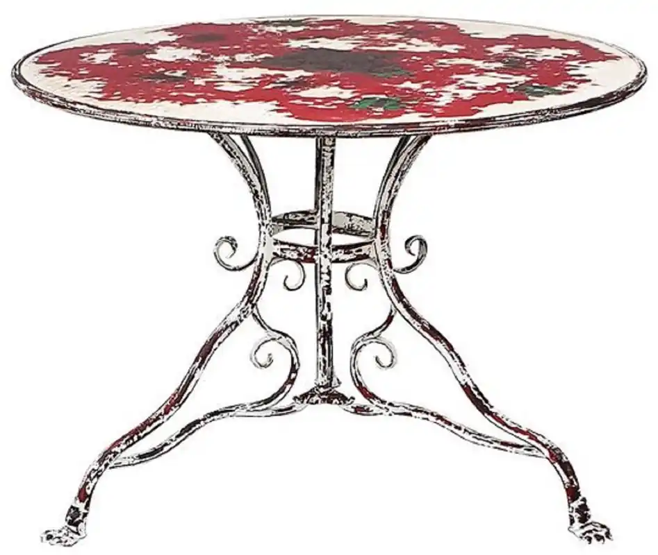 Bestpreis Casa Padrino table de jardin Art Nouveau blanc / rouge antique Ø 100 x H. 70 cm - Table ronde en fer forgé - Mobilier de Jardin et Terrasse