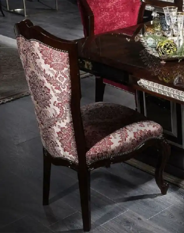 Solange Der Vorrat Reicht Casa Padrino ensemble de chaises de salle à manger baroque de luxe beige / rouge bordeaux / marron foncé / argent - 6 Chaises de cuisine de style baroque avec motif élégant - Mobilier Baroque