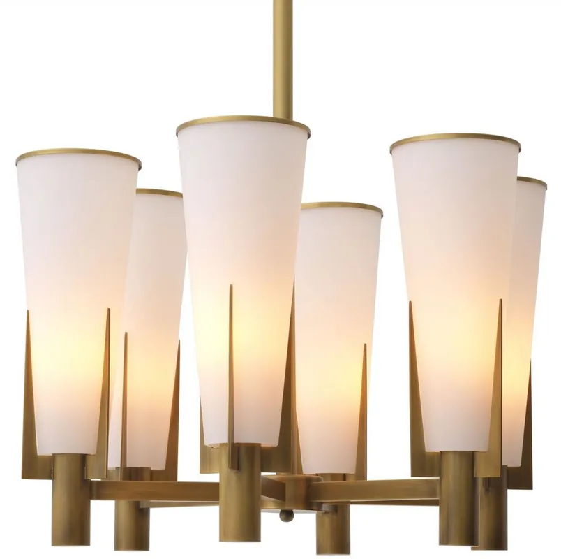 Knallerangebot Casa Padrino lustre de luxe laiton antique / blanc Ø 60 x H. 78 cm - Lustre moderne en métal avec abat-jour en verre - Collection de Luxe