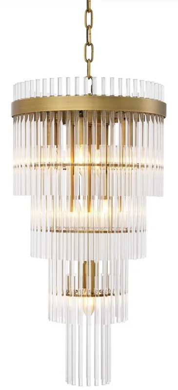 Casa Padrino lustre de luxe laiton antique Ø 35,5 x H. 68 cm - Lustre moderne en métal avec tubes en verre noble - Collection de Luxe Highlight
