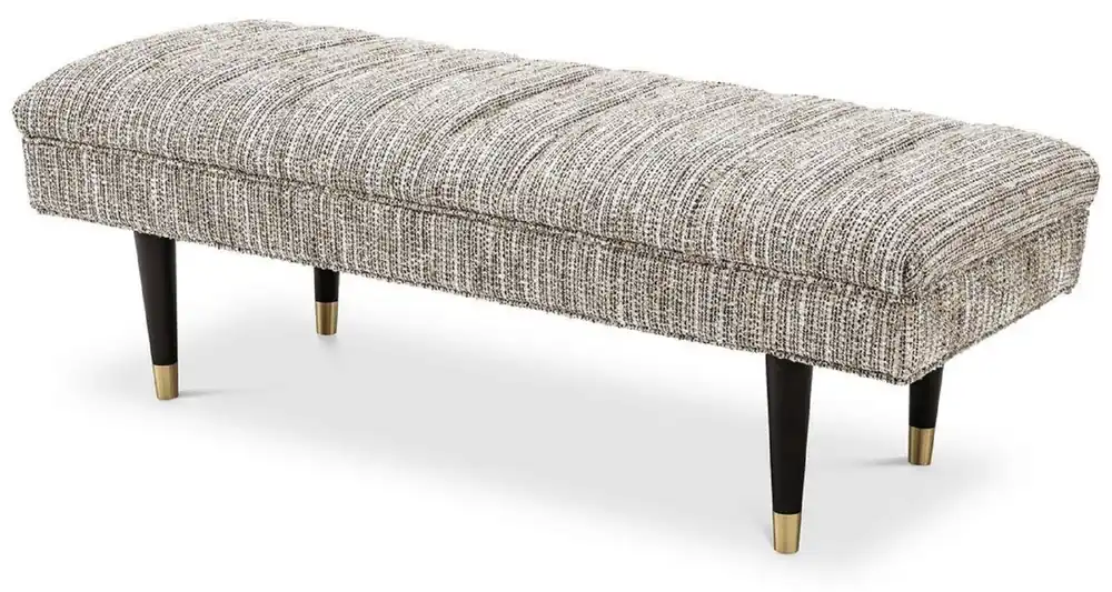 Letzte Chance Casa Padrino banc de luxe beige / noir / laiton 134 x 50 x H. 45 cm - Banc rembourré en bois massif - Mobilier de Salon - Mobilier d'Hôtel - Collection de Luxe