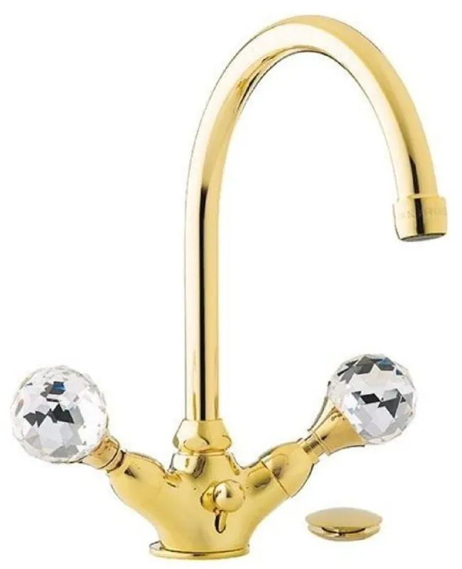 Casa Padrino mitigeur lavabo de luxe avec verre cristal Swarovski or H. 30 cm - Mitigeur monotrou avec vidage - Accessoires de salle de bain de luxe - Fabriqué en Italie Sofort Bestellen