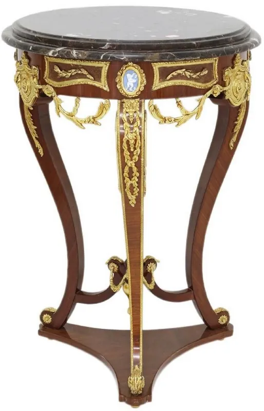 Casa Padrino table d'appoint baroque marron / or / noir Ø 55 x H. 78 cm - Table ronde en bois massif de style baroque - Mobilier de salon baroque Must-Have