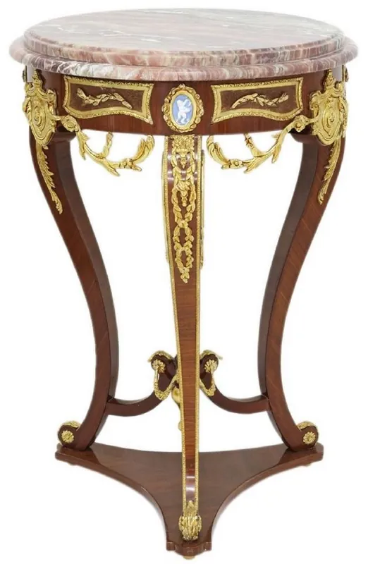 Casa Padrino table d'appoint baroque marron / or / rouge Ø 55 x H. 78 cm - Table ronde en bois massif de style baroque - Mobilier de salon baroque Preisreduziert