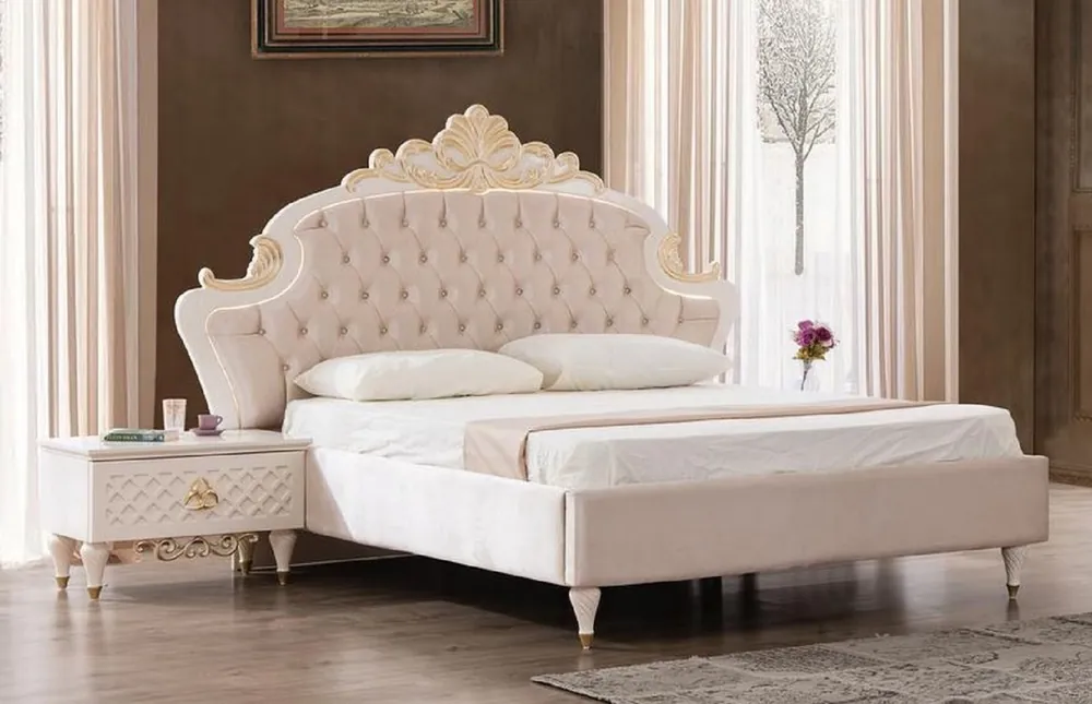 Zertifiziert Casa Padrino ensemble de chambre à coucher baroque de luxe rose / blanc / or - 1 Lit Double avec Tête de Lit et 2 Tables de Chevet - Mobilier de chambre baroque - Noble & Magnifique