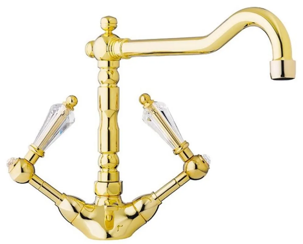 Casa Padrino mélangeur de lavabo Art Nouveau de luxe avec verre cristal Swarovski or H. 23,5 cm - Accessoires de salle de bain nostalgiques - Qualité de Luxe - Fabriqué en Italie Kracherpreis
