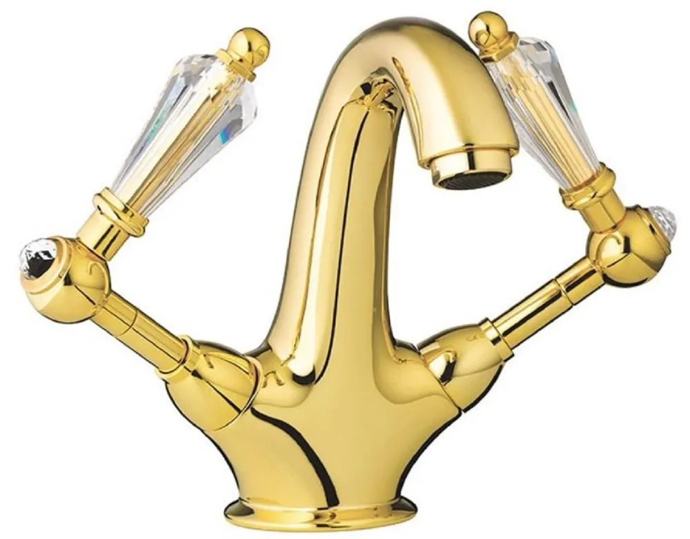 Jetzt Kaufen Casa Padrino mélangeur de lavabo Art Nouveau de luxe avec verre cristal Swarovski or H. 17,5 cm - Accessoires de salle de bain nostalgiques - Qualité de Luxe - Fabriqué en Italie