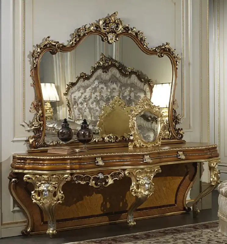 Casa Padrino console baroque de luxe avec miroir marron / or / argent - Magnifique coiffeuse fait main avec miroir mural - Mobilier d'Hôtel - Mobilier de Château - Qualité de Luxe Preisknaller