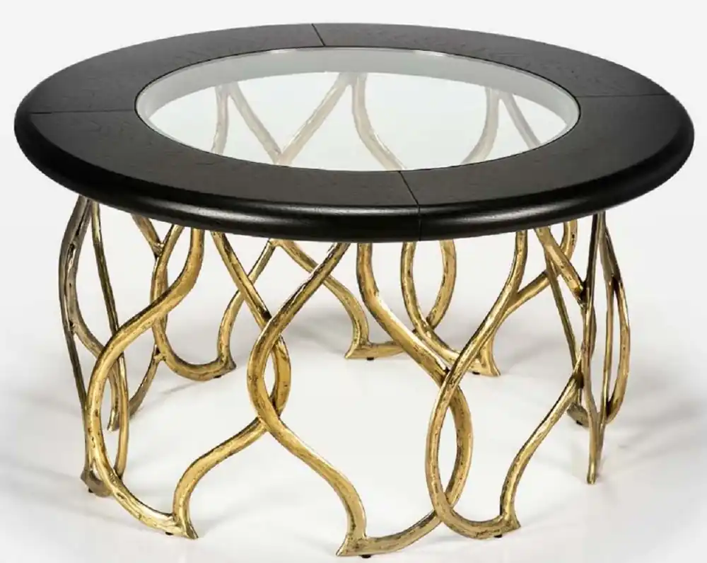 Casa Padrino table basse de luxe noir / laiton Ø 100 x H. 45 cm - Table de salon ronde avec plateau en verre - Mobilier de salon luxe Top-Seller