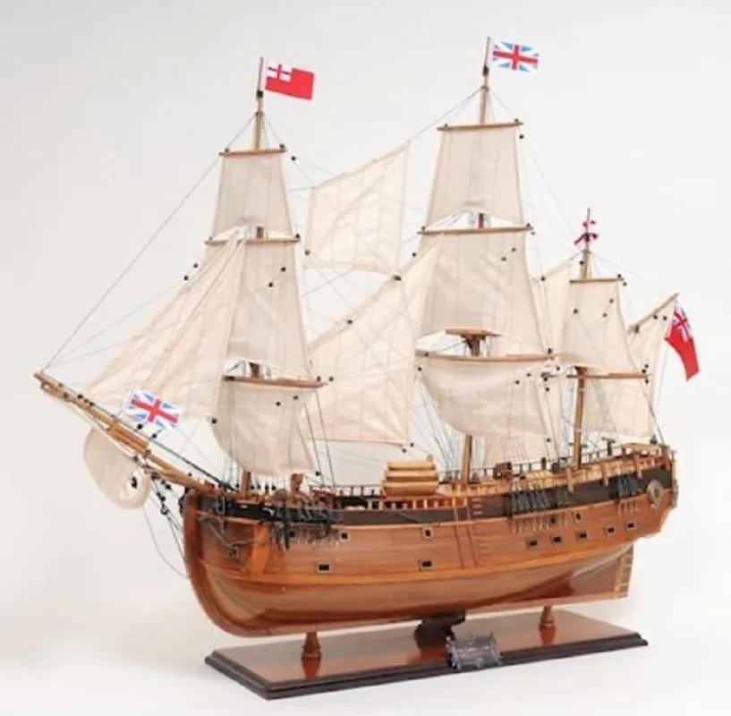 Casa Padrino voilier de luxe HMS Endeavour avec support en bois massif marron 95 x 30 x H. 81 cm - Bateau de décoration fait main bateau en bois - Maquette de Bateau - Accessoires de Décoration Direktkauf