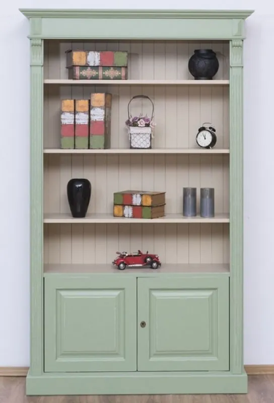 Casa Padrino armoire à livres de style campagnard vert / gris 120 x 39 x H. 197 cm - Armoire en bois massif - Armoire de salon - Armoire de bureau - Meubles de style campagnard Aktuell