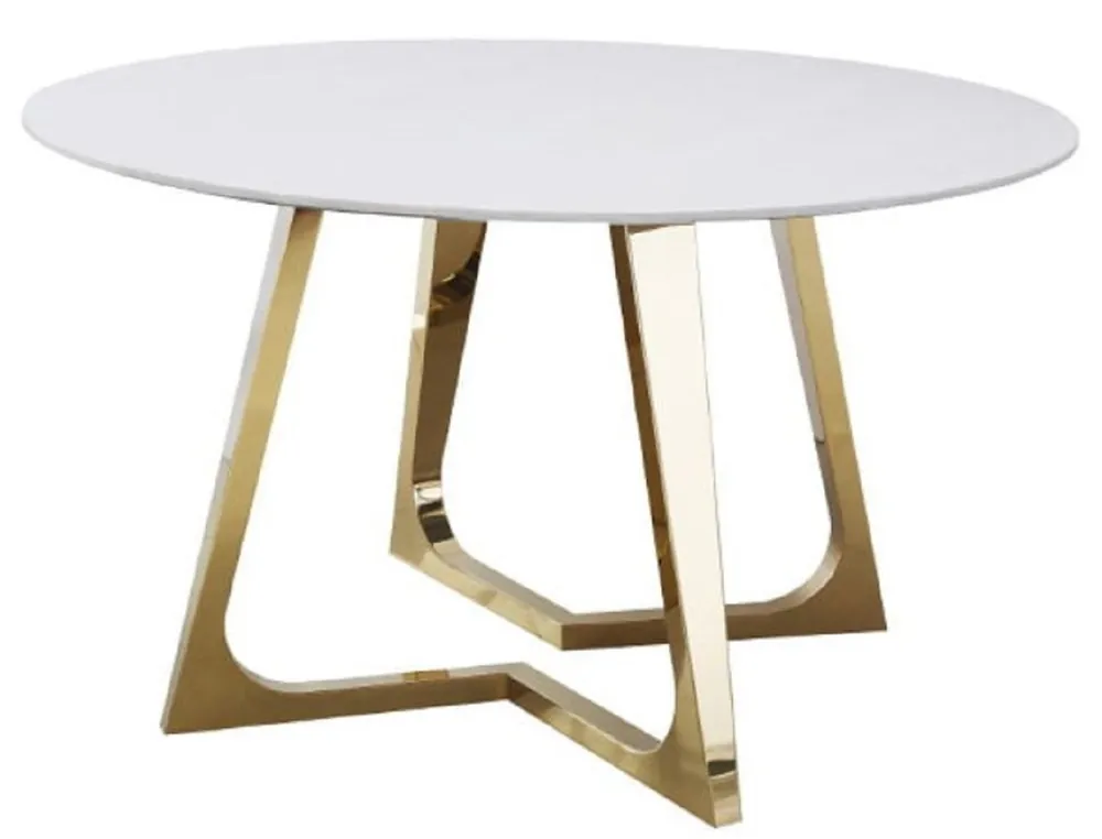 Jetzt Kaufen Casa Padrino table à manger de luxe blanc / or Ø 130 x H. 76 cm - Table de salle à manger ronde avec plateau en marbre synthétique et pieds en acier - Meuble de salle à manger