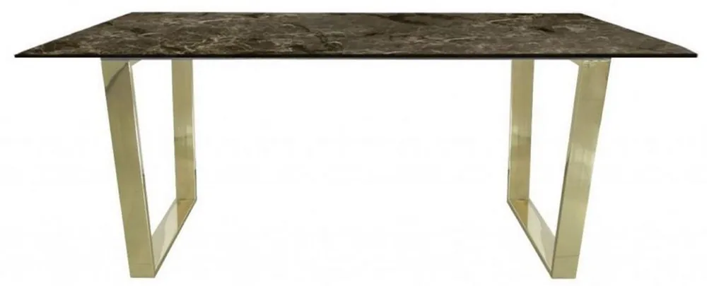 Casa Padrino table à manger de luxe marron / or 180 x 90 x H. 75 cm - Table de salle à manger rectangulaire avec plateau en marbre synthétique et pieds en acier - Meuble de salle à manger Neue Kollektion
