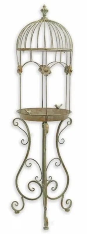 Casa Padrino bain d'oiseaux Art Nouveau vert antique 38,5 x 38,3 x H. 128 cm - Bain d'oiseau en métal - Accessoires de décoration de jardin et patio Must-Have