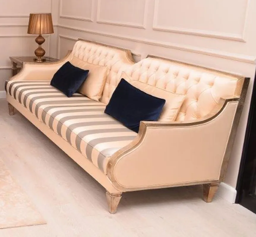 Jetzt Bestellen Casa Padrino canapé baroque de luxe beige / argent / or - Canapé de salon fait main à rayures - Mobilier de salon baroque - Noble & Magnifique