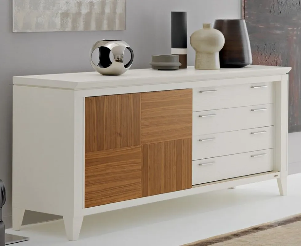 Casa Padrino buffet de luxe blanc / marron 197 x 53 x H. 88 cm - Armoire en bois massif noble avec porte coulissante et 4 tiroirs - Meubles de Luxe - Qualité de Luxe - Fabriqué en Italie Finale Aktion