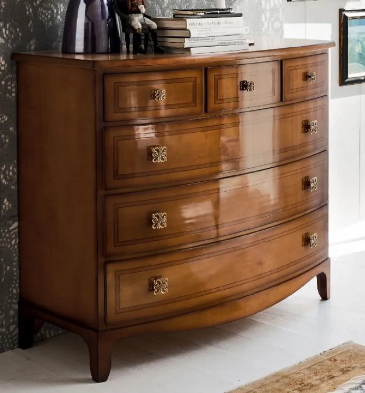 Casa Padrino commode Art Nouveau de luxe marron 124 x 58 x H. 106 cm - Armoire en bois massif à 6 tiroirs - Mobilier Baroque & Art Nouveau Markenprodukt