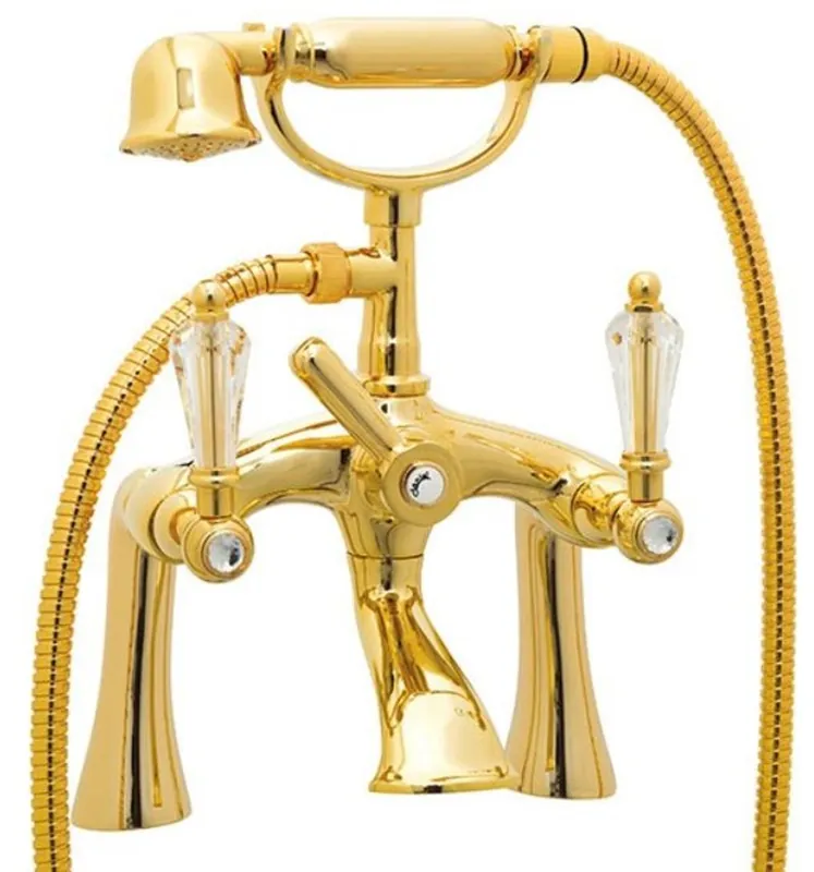 Casa Padrino robinet de baignoire Art Nouveau de luxe avec verre cristal Swarovski or - Mélangeur de bain avec douchette à main - Accessoires de salle de bain nostalgiques Solange Der Vorrat Reicht