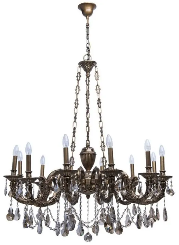 Casa Padrino lustre baroque de luxe bronze Ø 100 x H. 240 cm - Magnifique lustre en laiton avec verre cristal de haute qualité - Mobilier Baroque Direkt Vom Hersteller