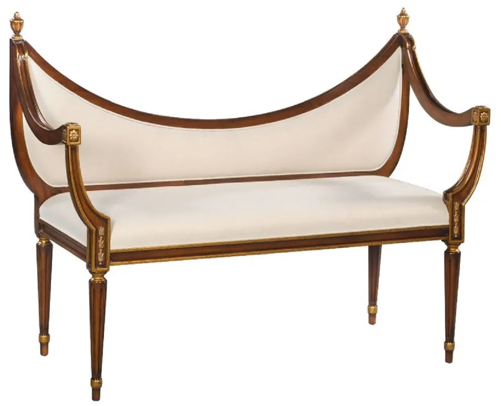 Casa Padrino banc Art Nouveau de luxe crème / marron / or - Banc en bois massif fait main - Mobilier de Salon Baroque et Art Nouveau Ausverkauf